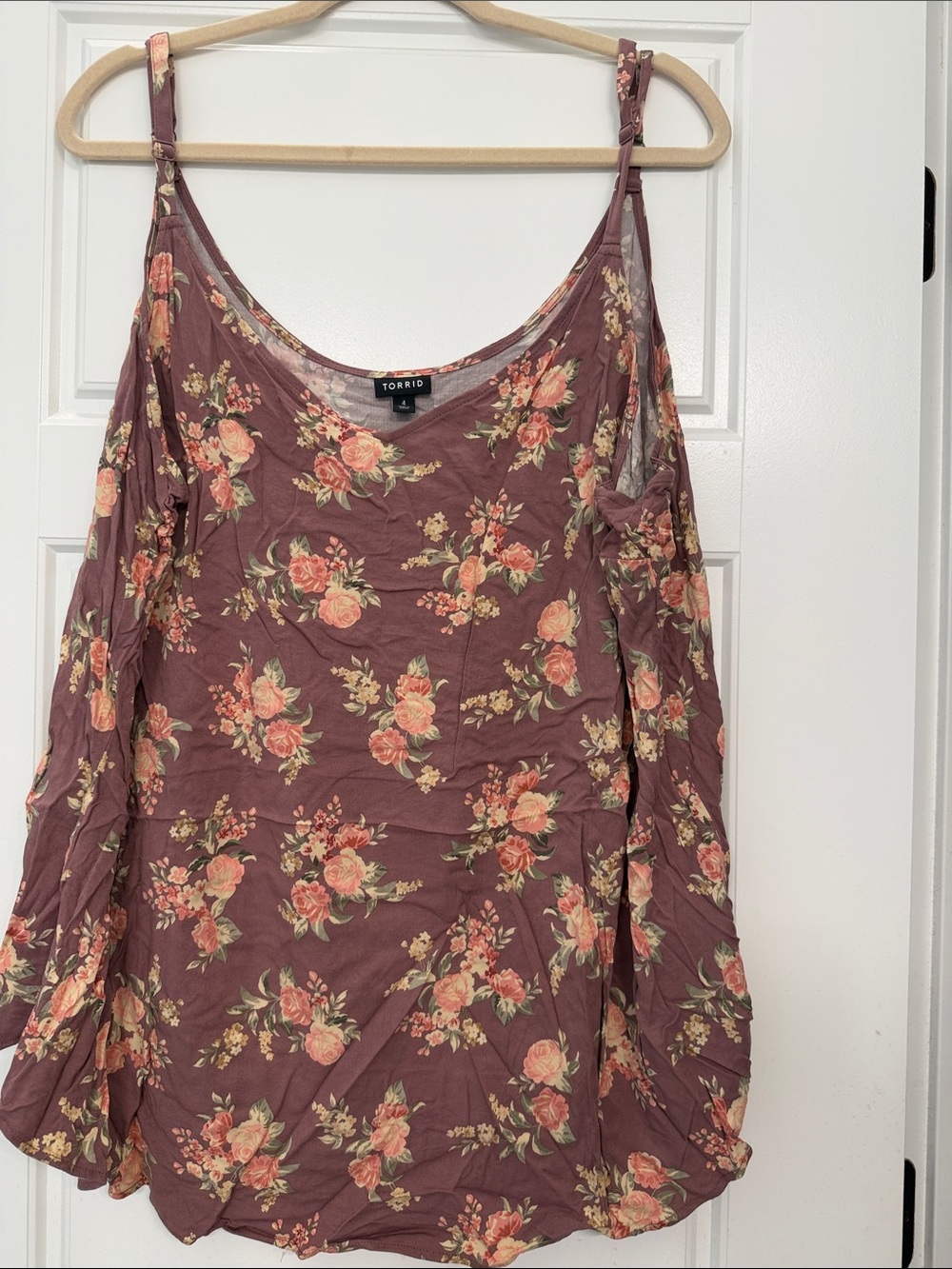 torrid mauve floral cold-shoulder camisole